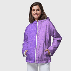 Ветровка с капюшоном женская Фиолетовые и розовые волны, цвет: 3D-белый — фото 2