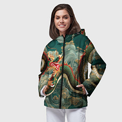 Ветровка с капюшоном женская Японский дракон контрасты, цвет: 3D-черный — фото 2
