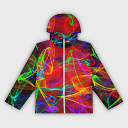 Ветровка с капюшоном женская Неоновые волны дыма, цвет: 3D-белый