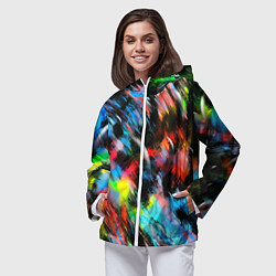 Ветровка с капюшоном женская Цветные краски абстракция, цвет: 3D-белый — фото 2