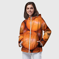 Ветровка с капюшоном женская Много мандаринов и апельсинов - паттерн, цвет: 3D-белый — фото 2