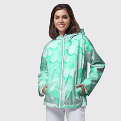 Ветровка с капюшоном женская Ярко бирюзовые соты, цвет: 3D-белый — фото 2