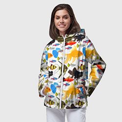 Ветровка с капюшоном женская Аквариумные рыбки паттерн, цвет: 3D-белый — фото 2