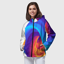 Ветровка с капюшоном женская Неоновые волны абстракция, цвет: 3D-черный — фото 2