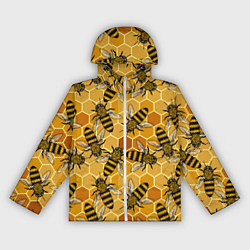 Ветровка с капюшоном женская Пчелы на сотах паттерн, цвет: 3D-белый