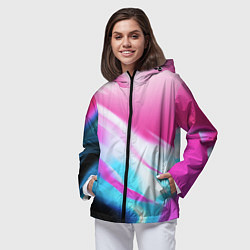 Ветровка с капюшоном женская Неоновые краски градиент, цвет: 3D-черный — фото 2