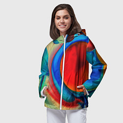 Ветровка с капюшоном женская Жидкие цветные краски, цвет: 3D-белый — фото 2