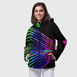 Ветровка с капюшоном женская Неоновый лучи текстура, цвет: 3D-черный — фото 2