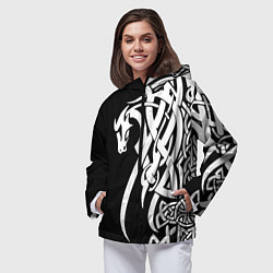 Ветровка с капюшоном женская Языческий кельтский орнамент тату, цвет: 3D-черный — фото 2