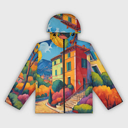 Ветровка с капюшоном женская Живопись яркие домики фовизм, цвет: 3D-черный