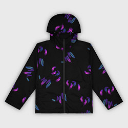 Ветровка с капюшоном женская Переливающиеся неоновые перья на тёмном фоне, цвет: 3D-черный