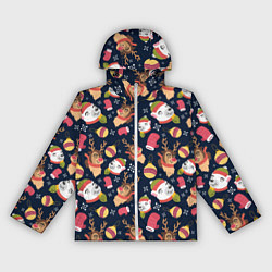 Ветровка с капюшоном женская Новогодний детский паттерн с животными, цвет: 3D-белый