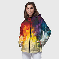Ветровка с капюшоном женская Подтеки масляных красок, цвет: 3D-черный — фото 2