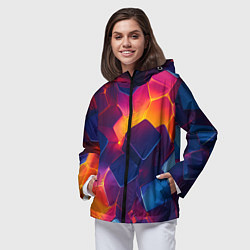 Ветровка с капюшоном женская Неоновая геометрическая текстура, цвет: 3D-черный — фото 2