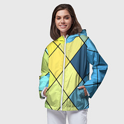 Ветровка с капюшоном женская Геометрия линии клетка, цвет: 3D-белый — фото 2