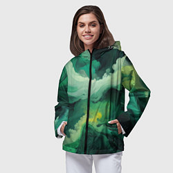Ветровка с капюшоном женская Изумрудные волны, цвет: 3D-черный — фото 2