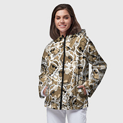 Ветровка с капюшоном женская Патерн новогодняя капибара в бежевом, цвет: 3D-черный — фото 2