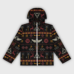 Ветровка с капюшоном женская Новогодний паттерн - Гарри Поттер, цвет: 3D-белый