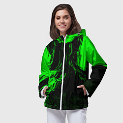 Ветровка с капюшоном женская Зелёная энергия на чёрном фоне, цвет: 3D-белый — фото 2