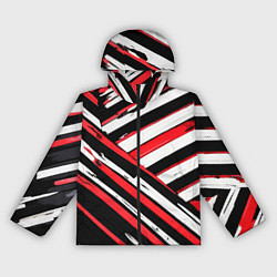 Ветровка с капюшоном женская Красно-белые диагональные полосы на чёрном фоне, цвет: 3D-черный