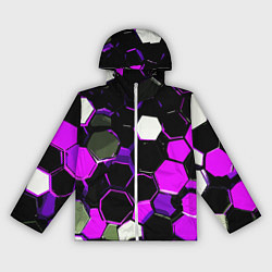 Ветровка с капюшоном женская Розово-белые шестиугольники на чёрном фоне, цвет: 3D-белый