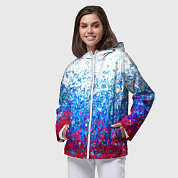 Ветровка с капюшоном женская Флаг России в стиле пуантилизм, цвет: 3D-белый — фото 2