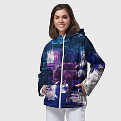 Ветровка с капюшоном женская Глитч текстура - искаженное пространство, цвет: 3D-белый — фото 2