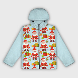 Ветровка с капюшоном женская Новогодний паттерн с Сантой и подарками, цвет: 3D-черный