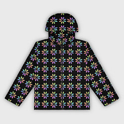 Ветровка с капюшоном женская Разноцветные звёзды на чёрном фоне, цвет: 3D-черный