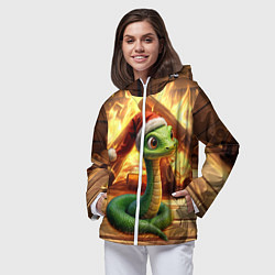Ветровка с капюшоном женская Зеленая новогодняя змея 2025 года, цвет: 3D-белый — фото 2