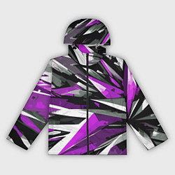 Ветровка с капюшоном женская Чёрно-фиолетово-белая абстракция, цвет: 3D-черный