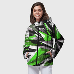 Ветровка с капюшоном женская Чёрно-зелёная-белая абстракция, цвет: 3D-черный — фото 2