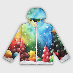 Ветровка с капюшоном женская Акварельные новогодние елки, цвет: 3D-белый