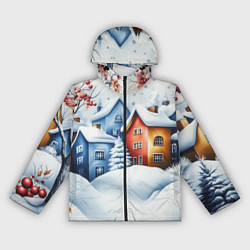 Ветровка с капюшоном женская Зимний новогодний городской пейзаж, цвет: 3D-черный
