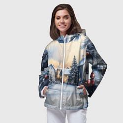 Ветровка с капюшоном женская Зимний снежный двор, цвет: 3D-белый — фото 2