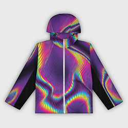 Ветровка с капюшоном женская Неон - волны, цвет: 3D-белый