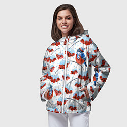Ветровка с капюшоном женская Снегири в шапочках на рябине, цвет: 3D-белый — фото 2
