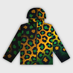 Ветровка с капюшоном женская Зеленые и золотые пятна леопарда, цвет: 3D-черный