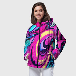 Ветровка с капюшоном женская Сине-розовый узор, цвет: 3D-черный — фото 2