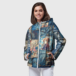 Ветровка с капюшоном женская Аниме влюбленные на пэчворк, цвет: 3D-белый — фото 2
