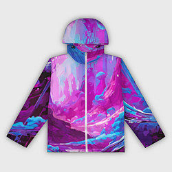 Ветровка с капюшоном женская Фиолетовая кислотная абстракция, цвет: 3D-белый