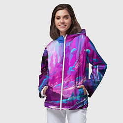 Ветровка с капюшоном женская Фиолетовая кислотная абстракция, цвет: 3D-белый — фото 2