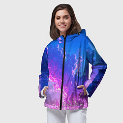 Ветровка с капюшоном женская Розовые тучи на голубом небе киберпанк, цвет: 3D-черный — фото 2