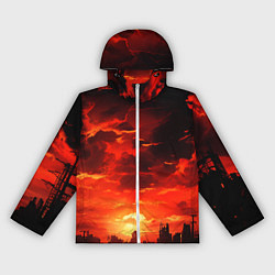 Ветровка с капюшоном женская Багровый апокалиптический закат, цвет: 3D-белый