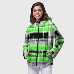 Ветровка с капюшоном женская Белые полосы на чёрно-зелёном фоне, цвет: 3D-черный — фото 2
