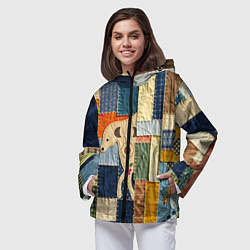 Ветровка с капюшоном женская Пэчворк с собакой, цвет: 3D-черный — фото 2