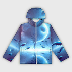 Ветровка с капюшоном женская Луна и рыбы - нейроарт фантазия, цвет: 3D-белый