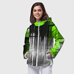 Ветровка с капюшоном женская Зелёно-чёрный гранж на белом фоне, цвет: 3D-белый — фото 2