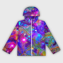 Ветровка с капюшоном женская Новогоднее свечение гирлянд, цвет: 3D-белый