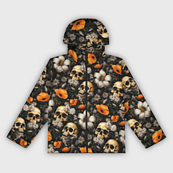 Ветровка с капюшоном женская Маки и черепа, цвет: 3D-черный